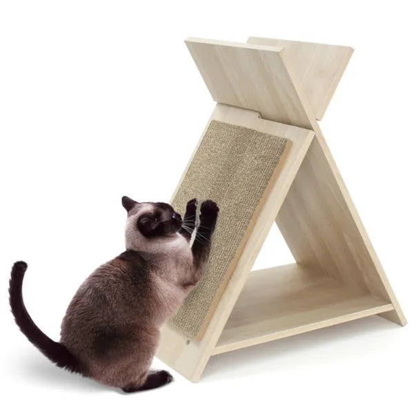 A-Frame Wooden Cat Scratcher with Hideaway, view 4