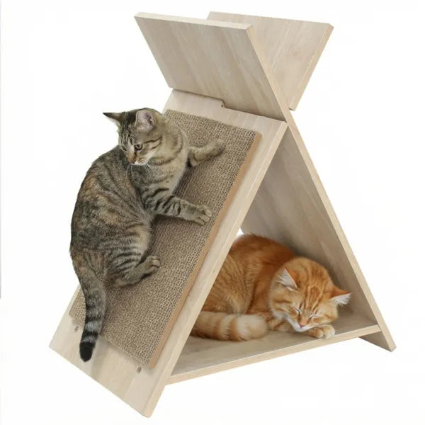 A-Frame Wooden Cat Scratcher with Hideaway, view 2