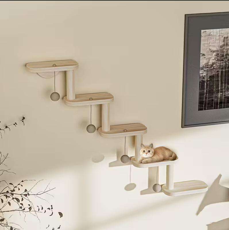 Wall-Mounted Wooden Cat Climbing Shelves, view 2