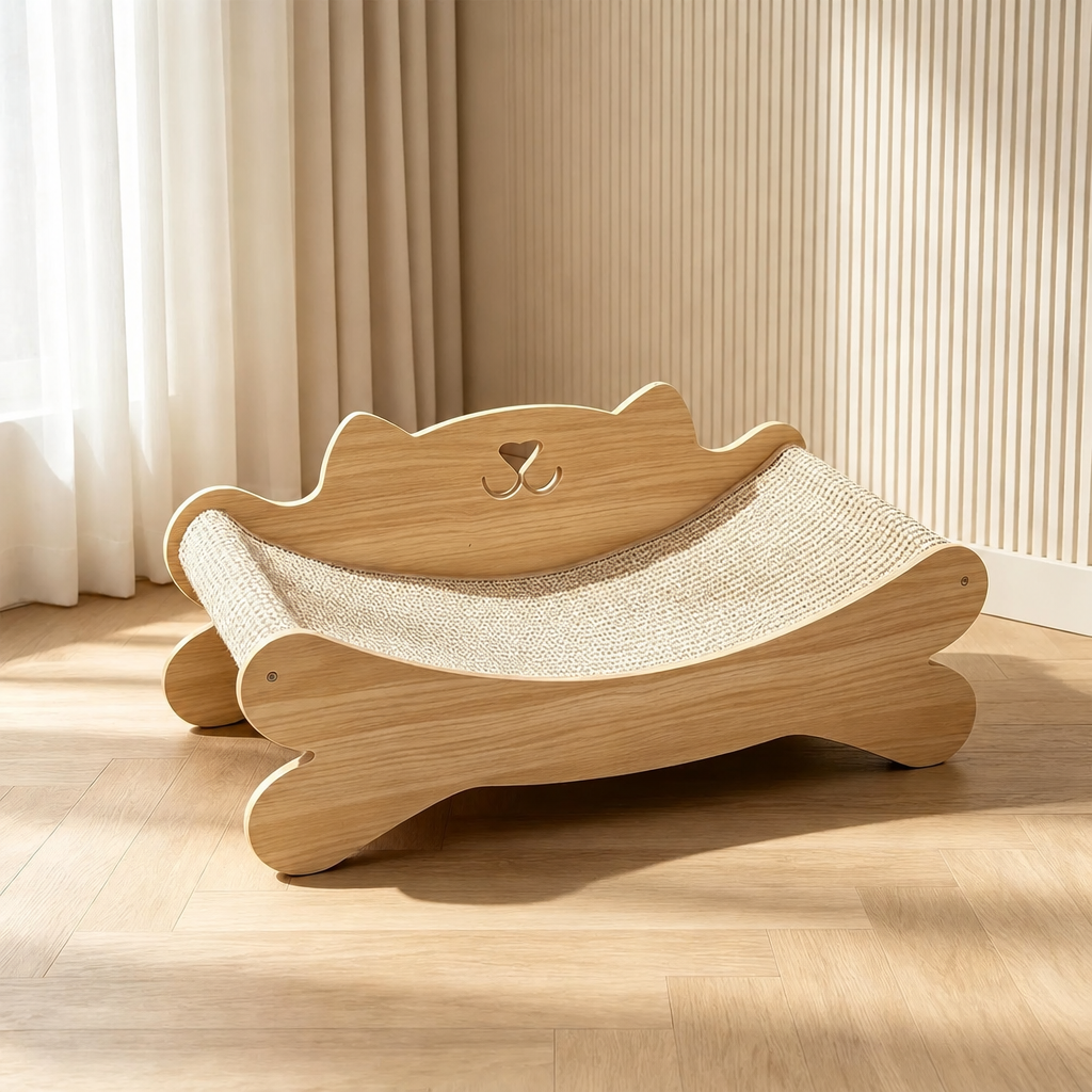 Wooden Cat Lounge Bed with Sisal Scratcher