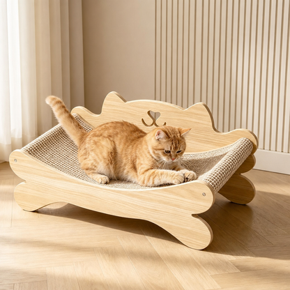 Wooden Cat Lounge Bed with Sisal Scratcher, view 4